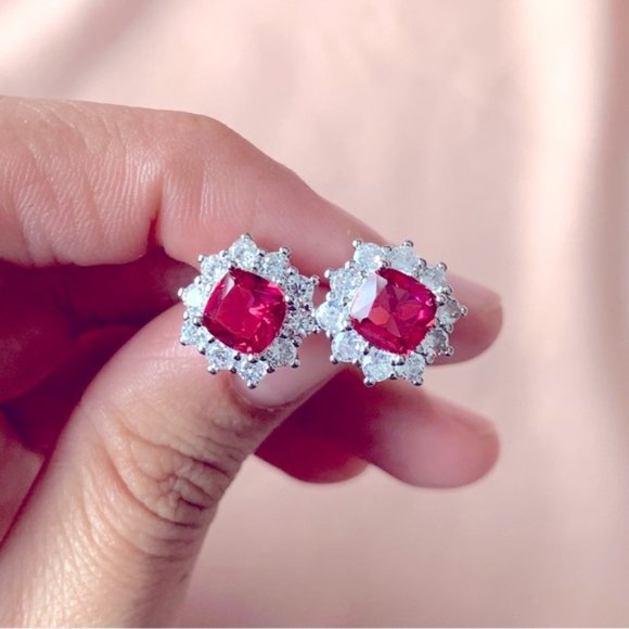 White Gold Plated Luxury Ruby Diamond Jewelry sets - Picture 8 of 8